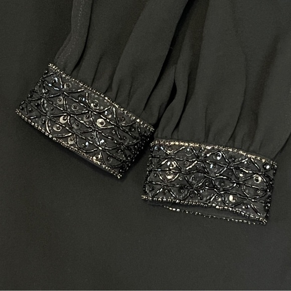 Rickie Freeman Teri Jon Slit Sleeve Sequin Cuff Knee Length Dress Black 6 #1010 - Picture 4 of 10